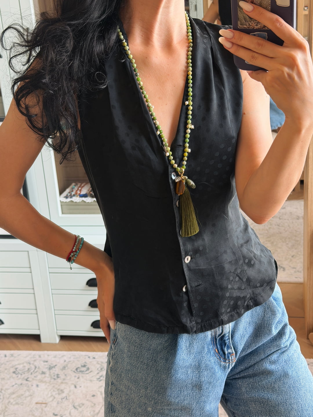 Long Jadeite Tassel Necklace