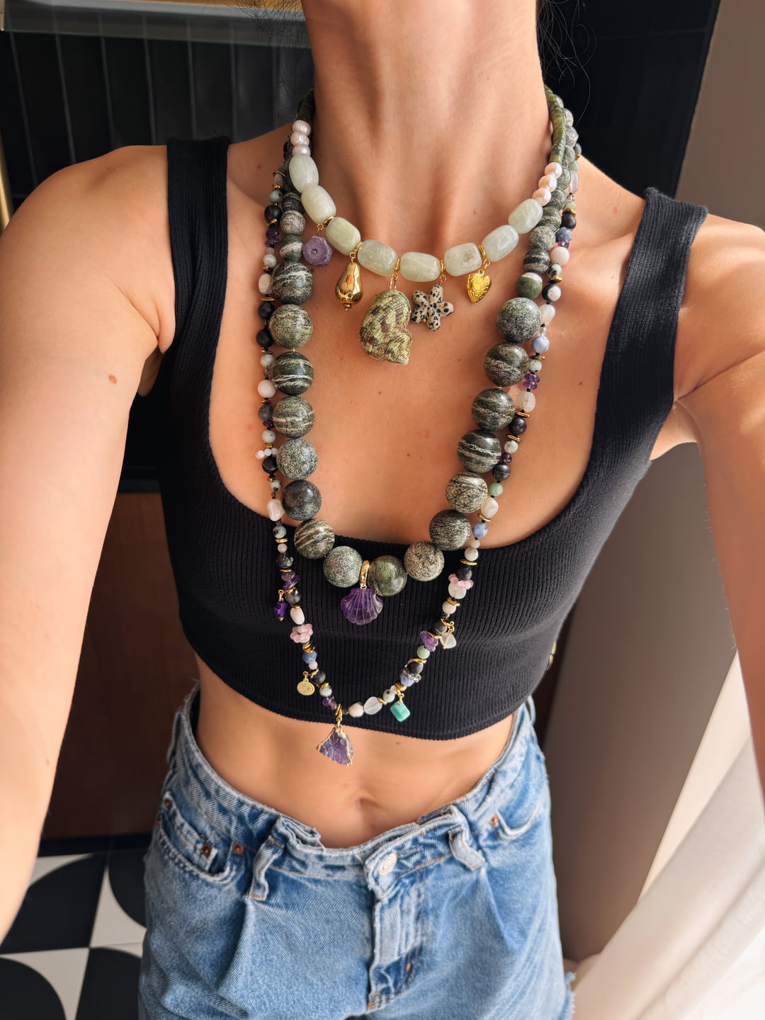Long Serpentine Necklace with Amethyst