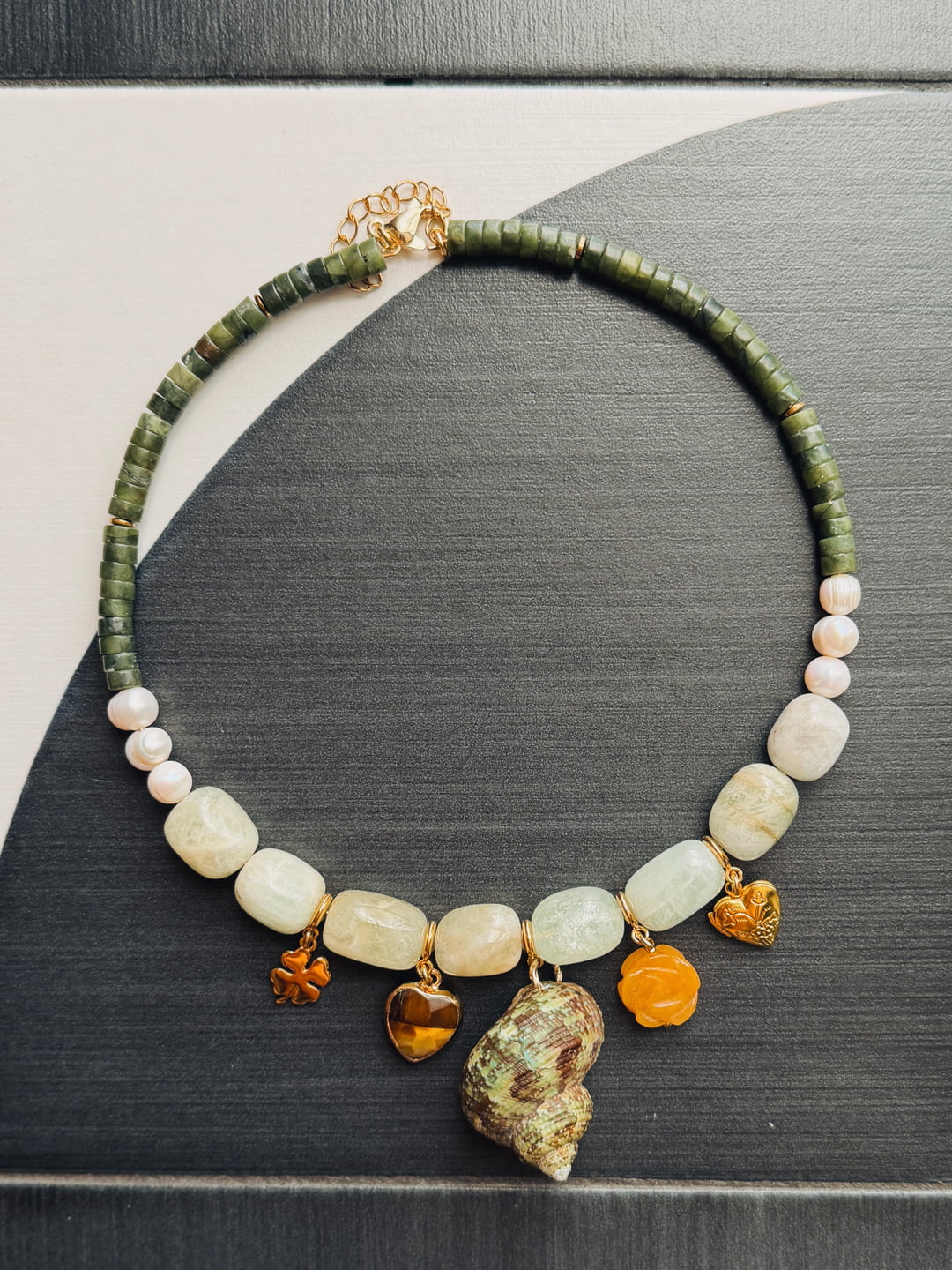 Jade & Morganite Necklace with Shell