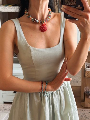 Short Spiral Shell Necklace, worn on the neck