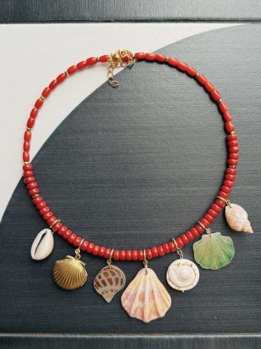 Coral Charm Necklace with Shells