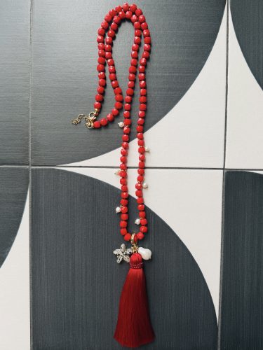 Long Coral Tassel Necklace